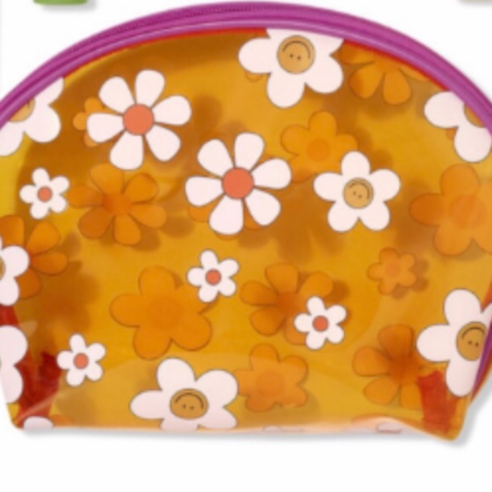 Orange Smiley Floral Makeup Bag